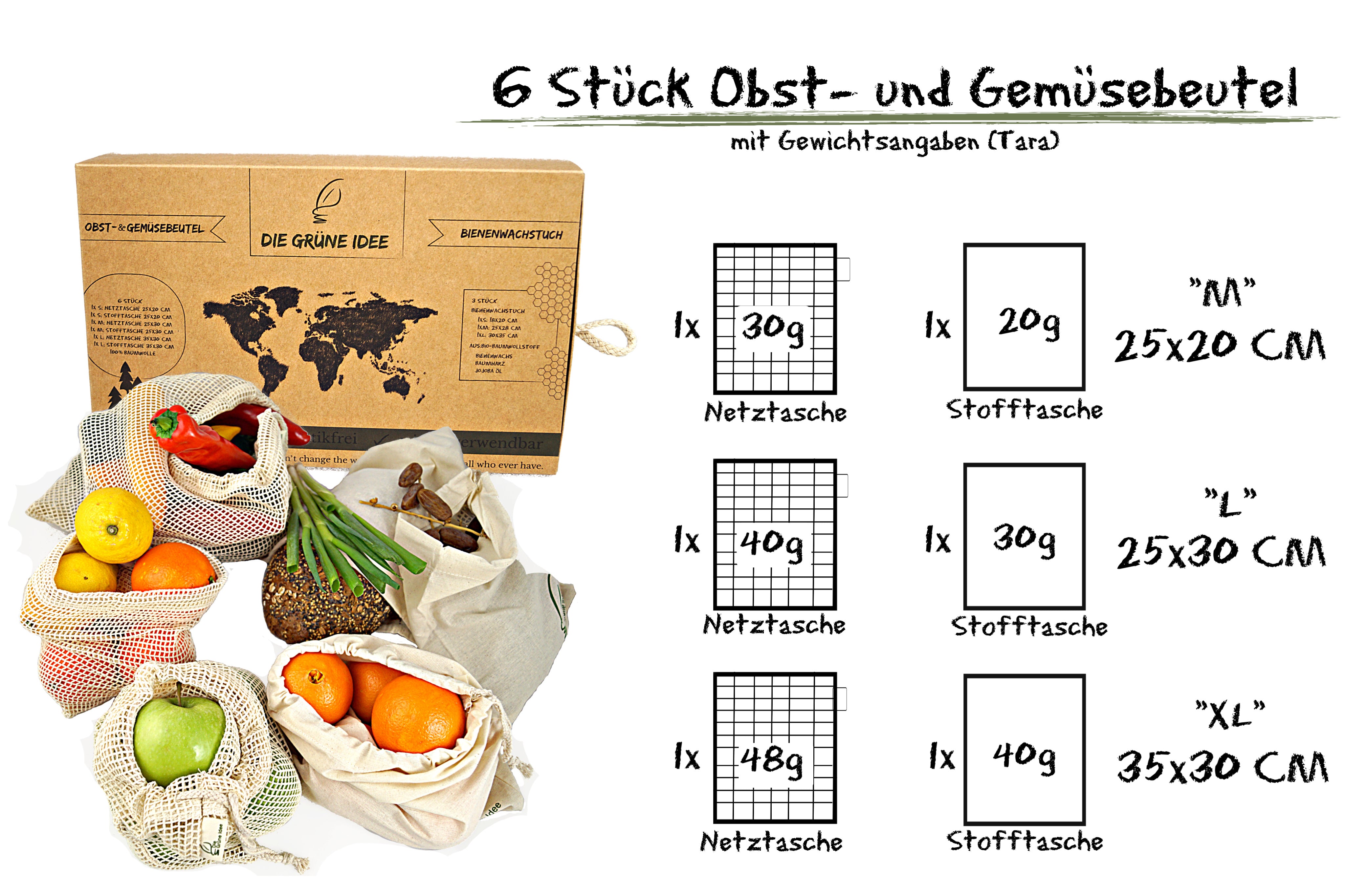 Obst- und Gemüsebeutel 6er Set